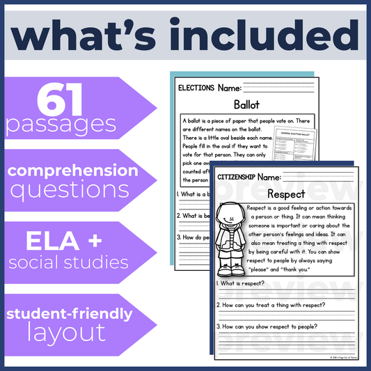 60+ Rights & Responsibilities Reading Comprehension Passages + Questions