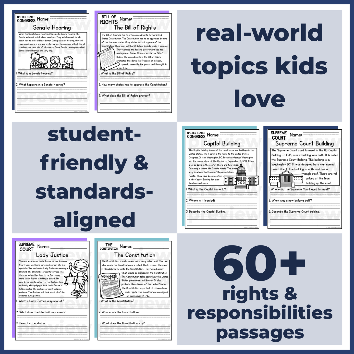 60+ Rights & Responsibilities Reading Comprehension Passages + Questions