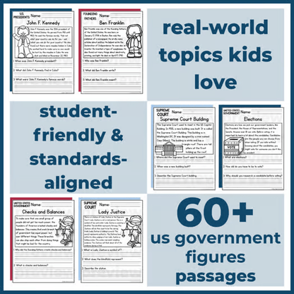 60+ US Government Figures Reading Comprehension Passages + Questions