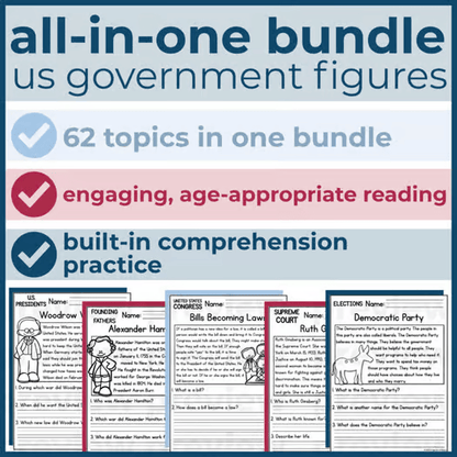 60+ US Government Figures Reading Comprehension Passages + Questions