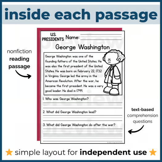 60+ US Government Figures Reading Comprehension Passages + Questions