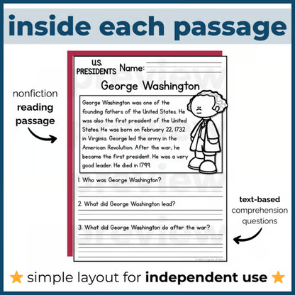 60+ US Government Figures Reading Comprehension Passages + Questions