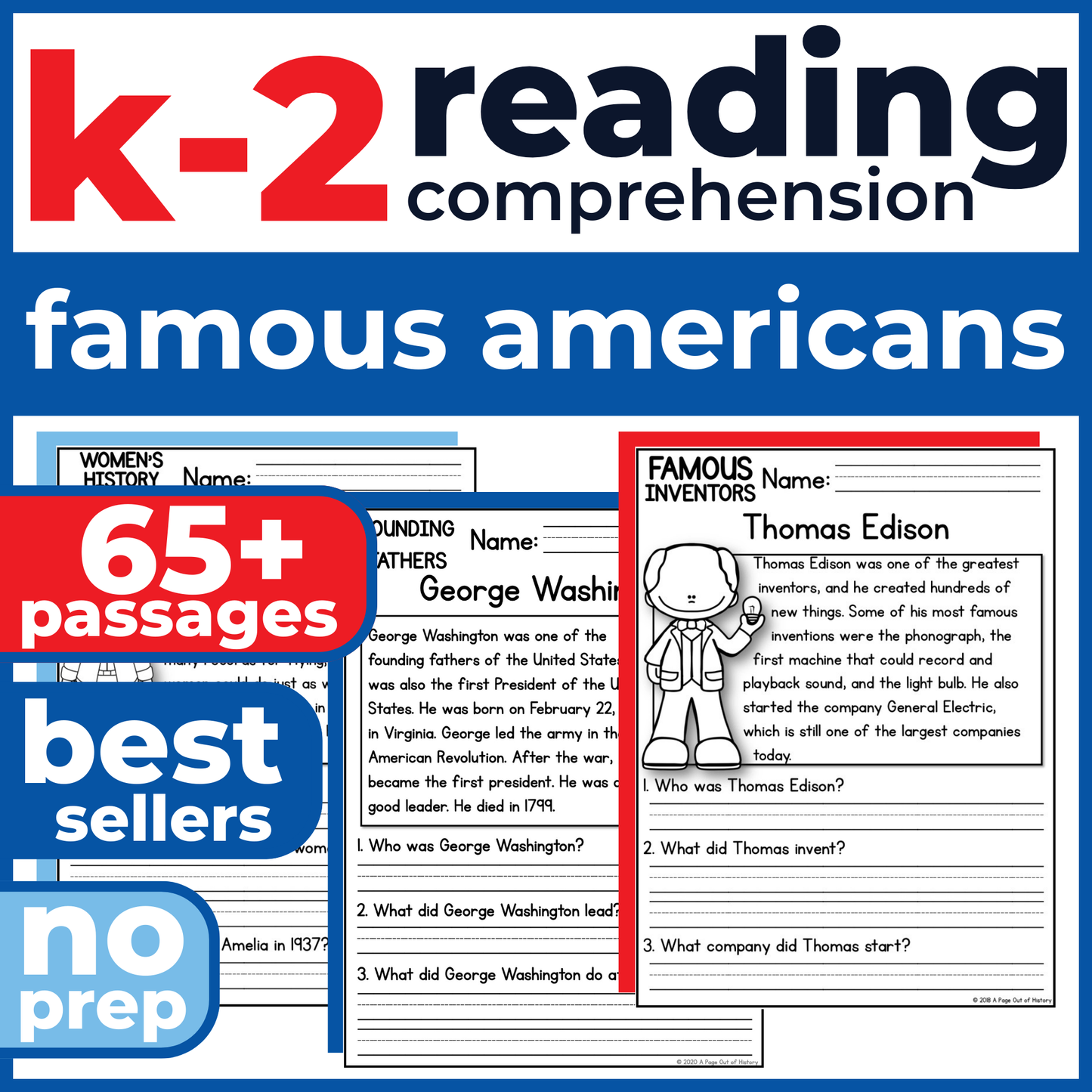 65+ Famous Americans Reading Comprehension Passages + Questions