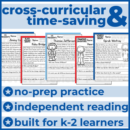 65+ Famous Americans Reading Comprehension Passages + Questions