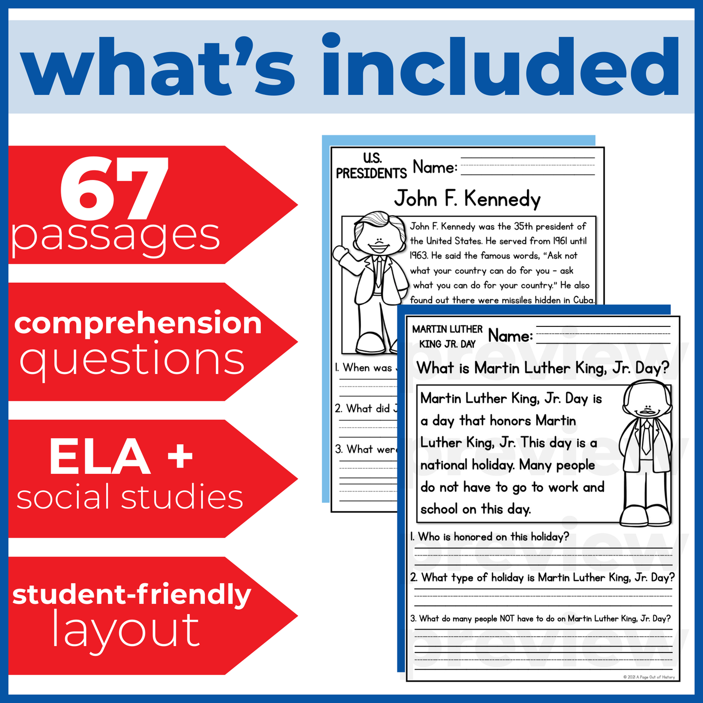 65+ Famous Americans Reading Comprehension Passages + Questions