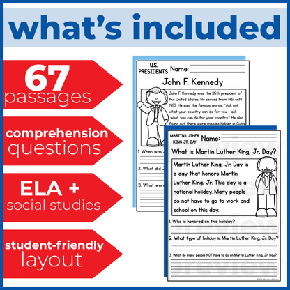 65+ Famous Americans Reading Comprehension Passages + Questions