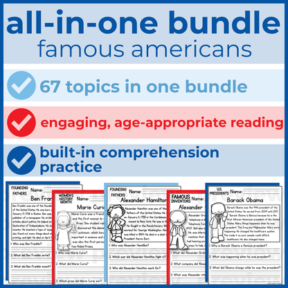 65+ Famous Americans Reading Comprehension Passages + Questions