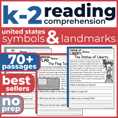 70+ US Symbols & Landmarks Reading Comprehension Passages + Questions