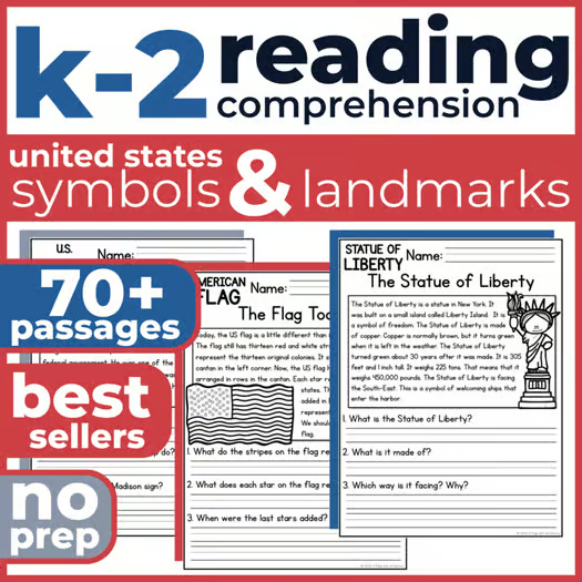 70+ US Symbols & Landmarks Reading Comprehension Passages + Questions