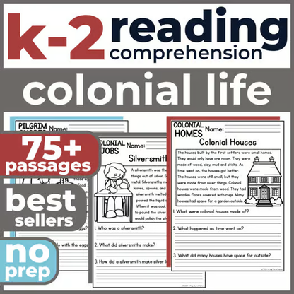 75+ Colonial America Life Reading Comprehension Passages + Questions