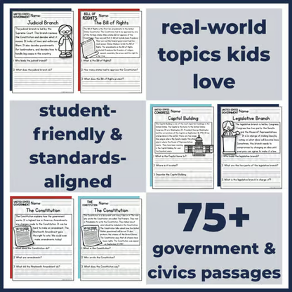 75+ Government & Civics Reading Comprehension Passages + Questions