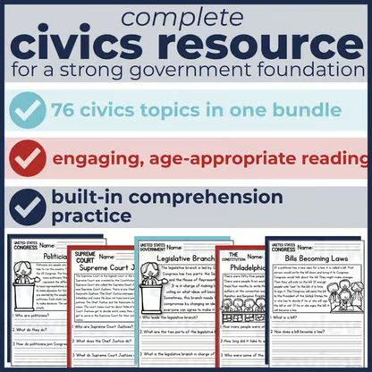 75+ Government & Civics Reading Comprehension Passages + Questions