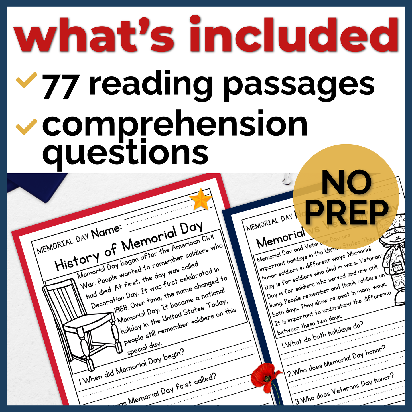 75+ Patriotic US Holidays Reading Comprehension Passages + Questions