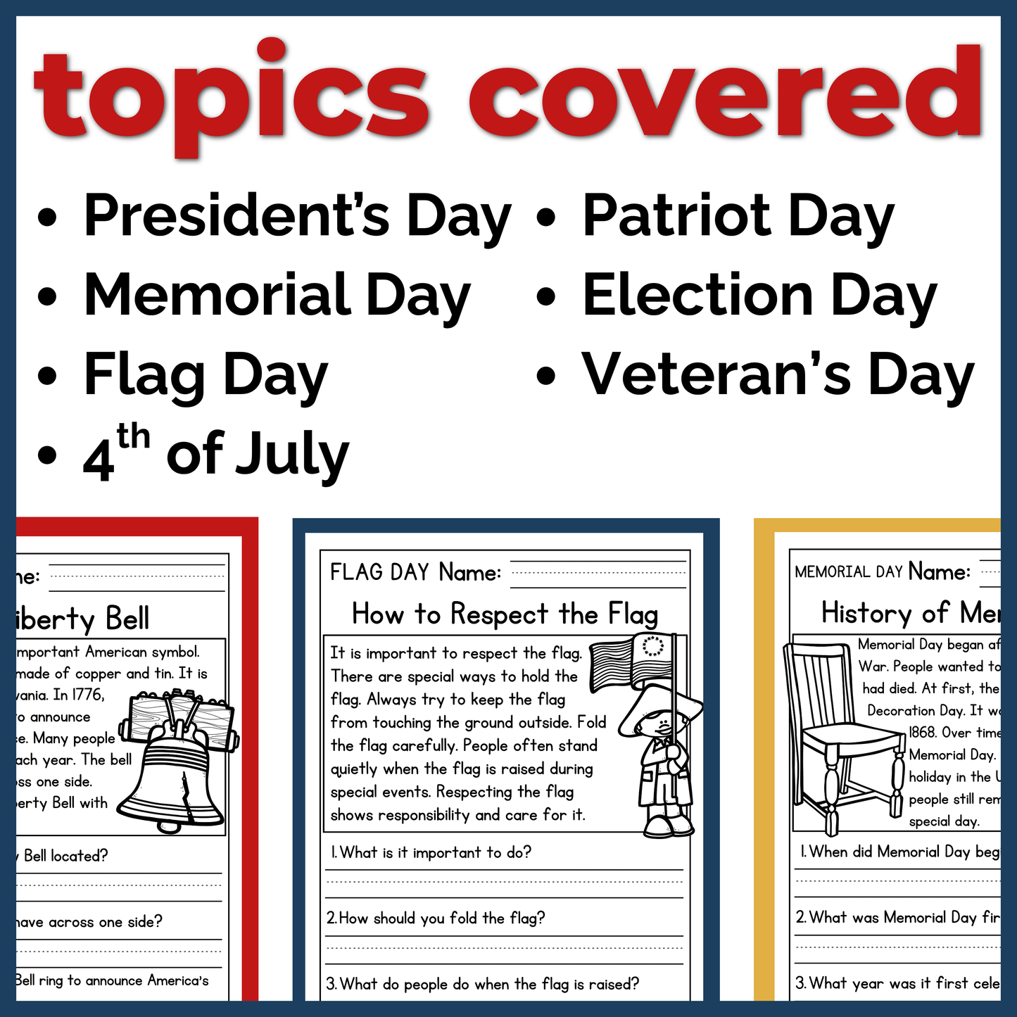75+ Patriotic US Holidays Reading Comprehension Passages + Questions