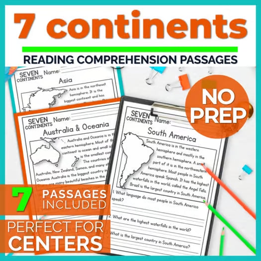 7 Continents Reading Comprehension Passages + Questions