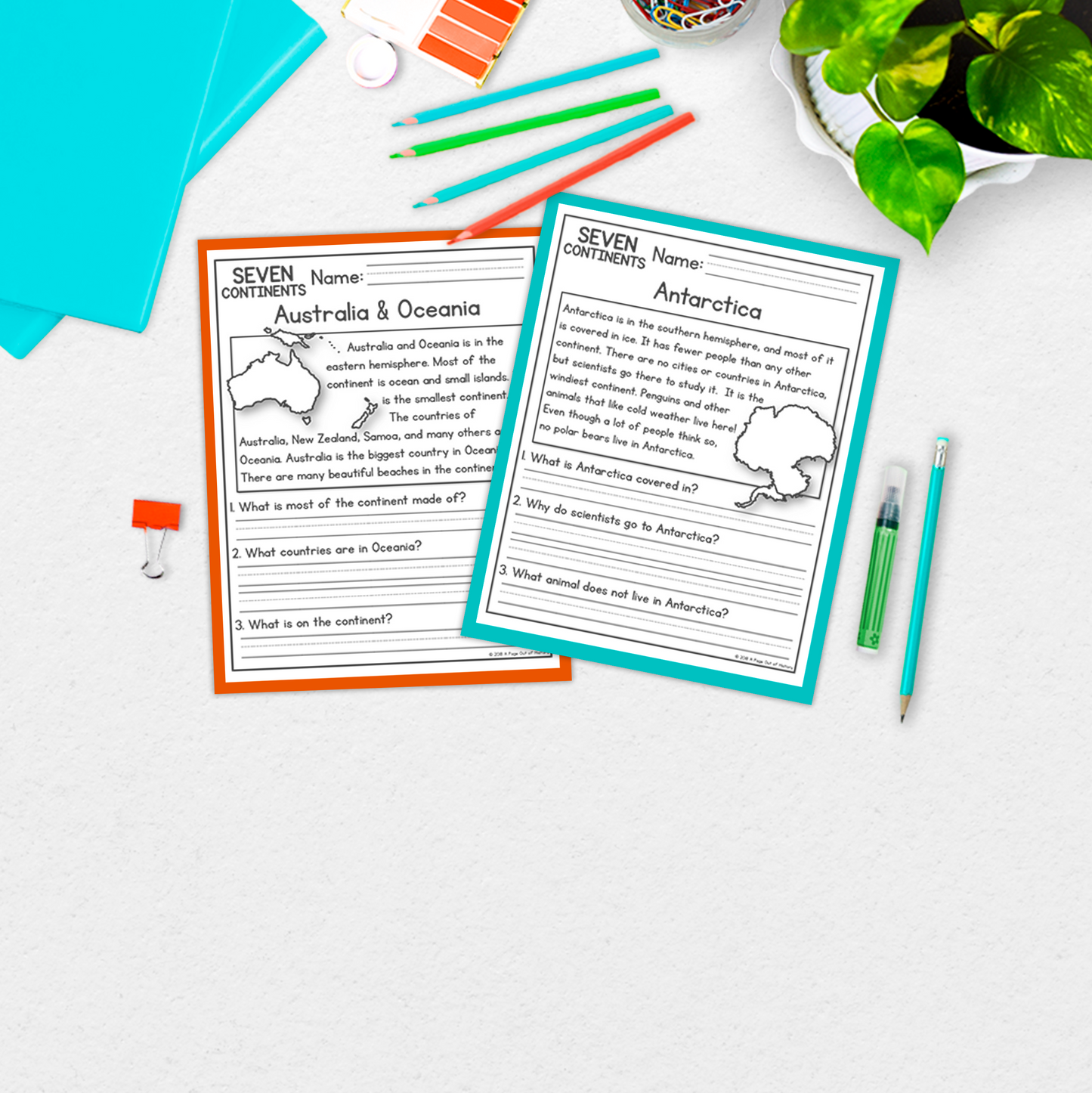 7 Continents Reading Comprehension Passages + Questions