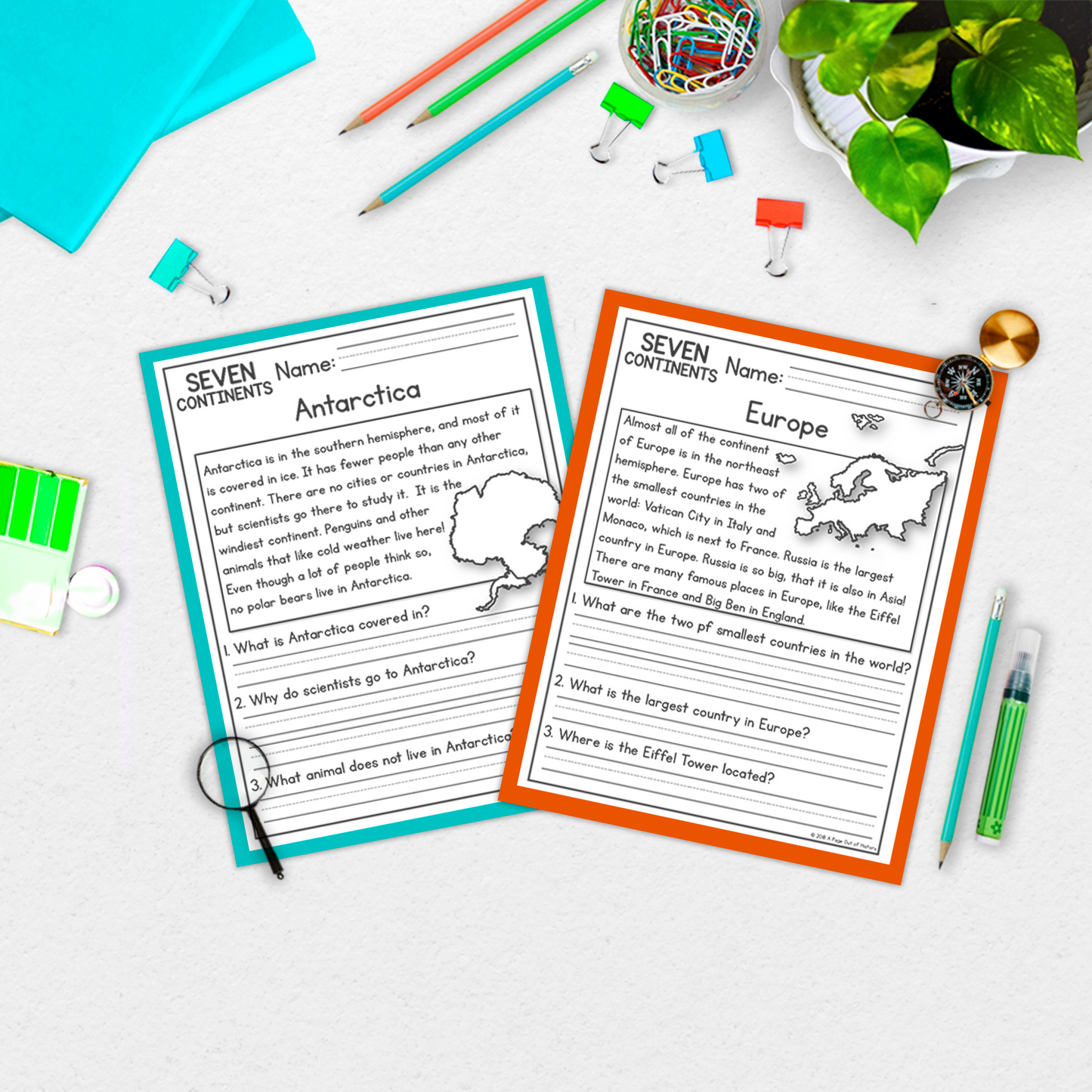 7 Continents Reading Comprehension Passages + Questions