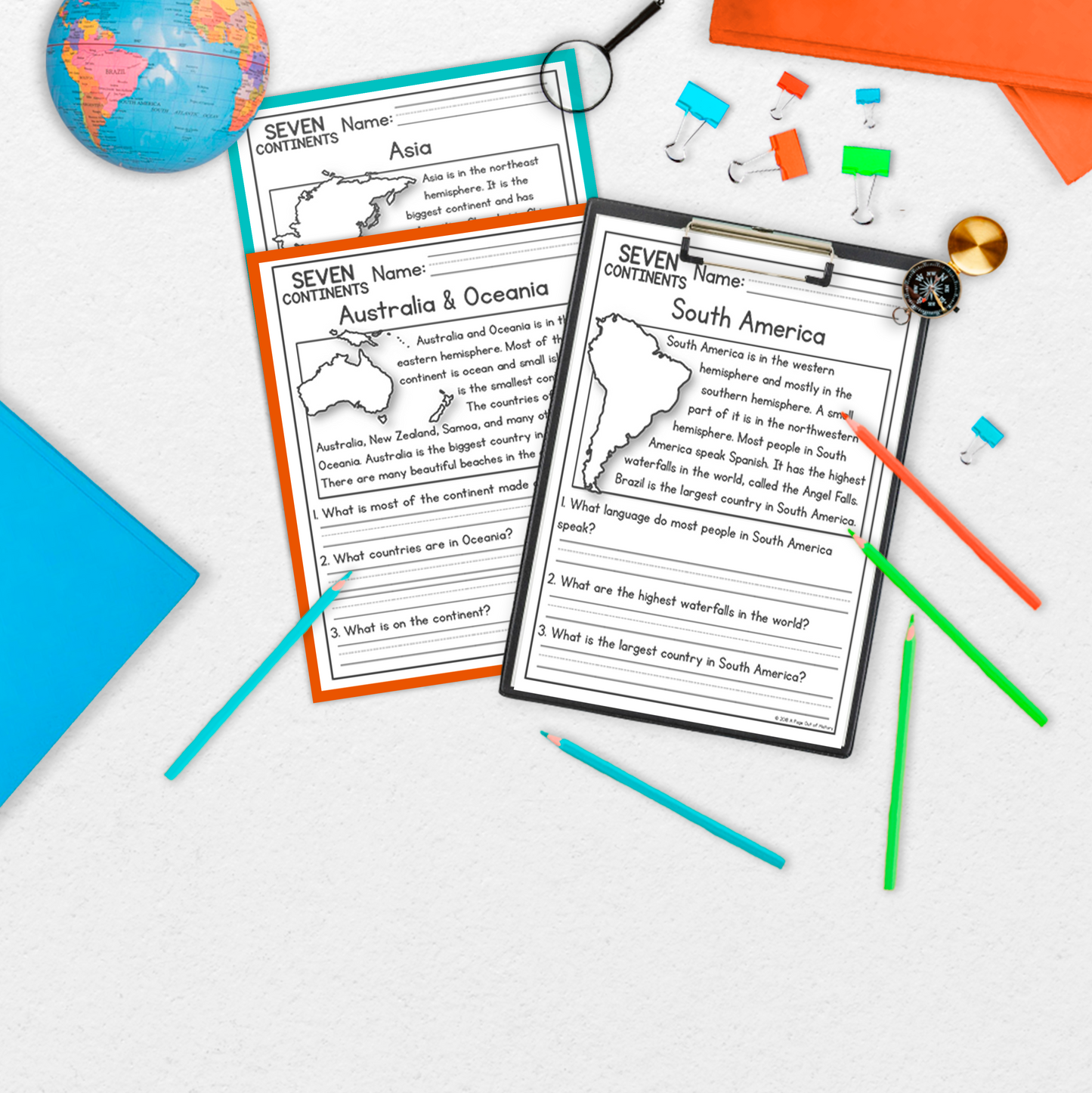 7 Continents Reading Comprehension Passages + Questions