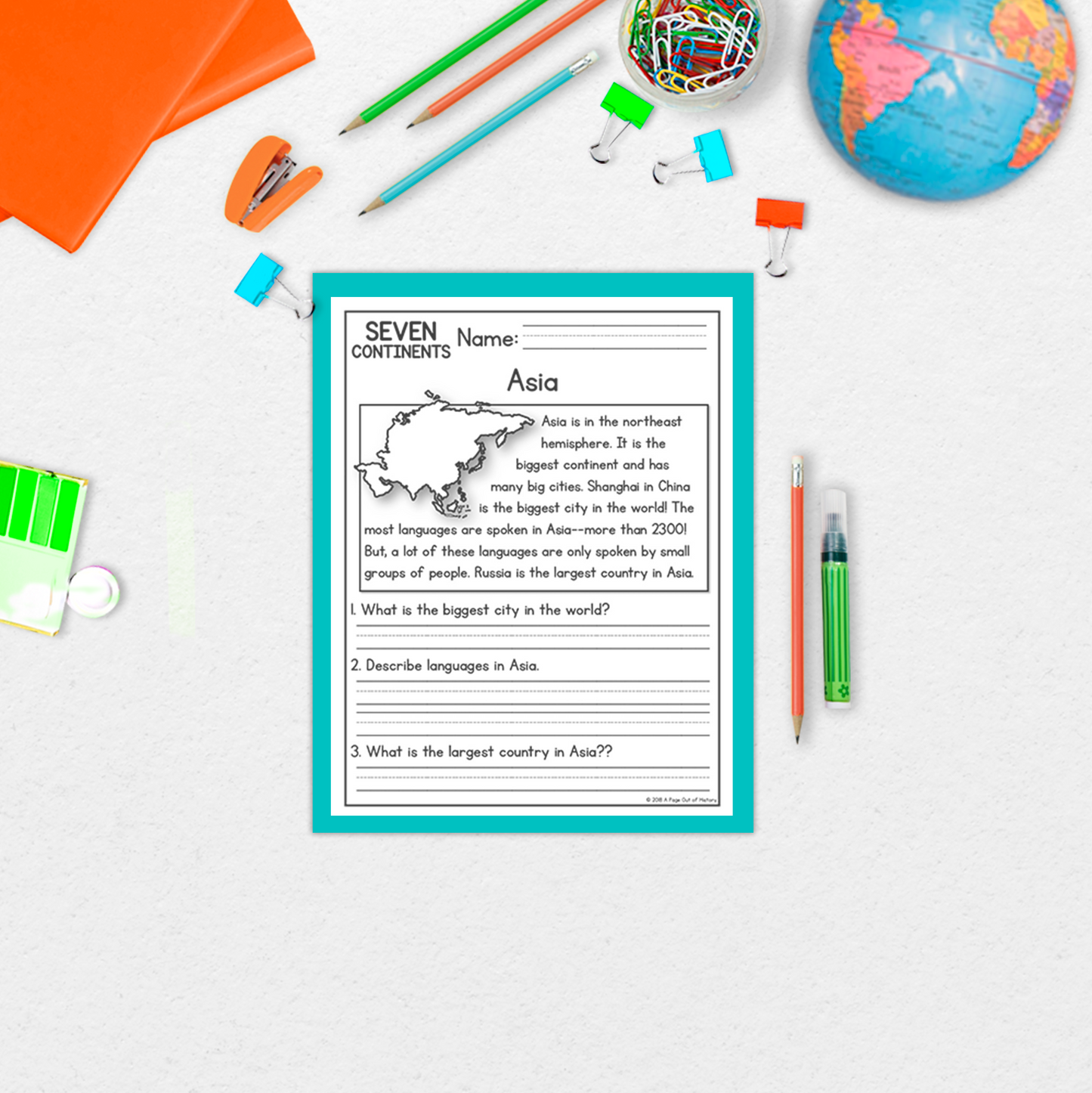 7 Continents Reading Comprehension Passages + Questions