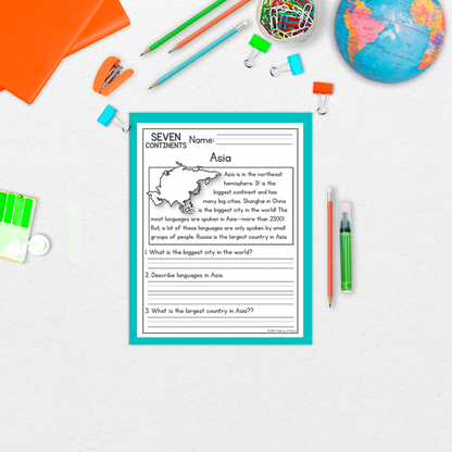 7 Continents Reading Comprehension Passages + Questions