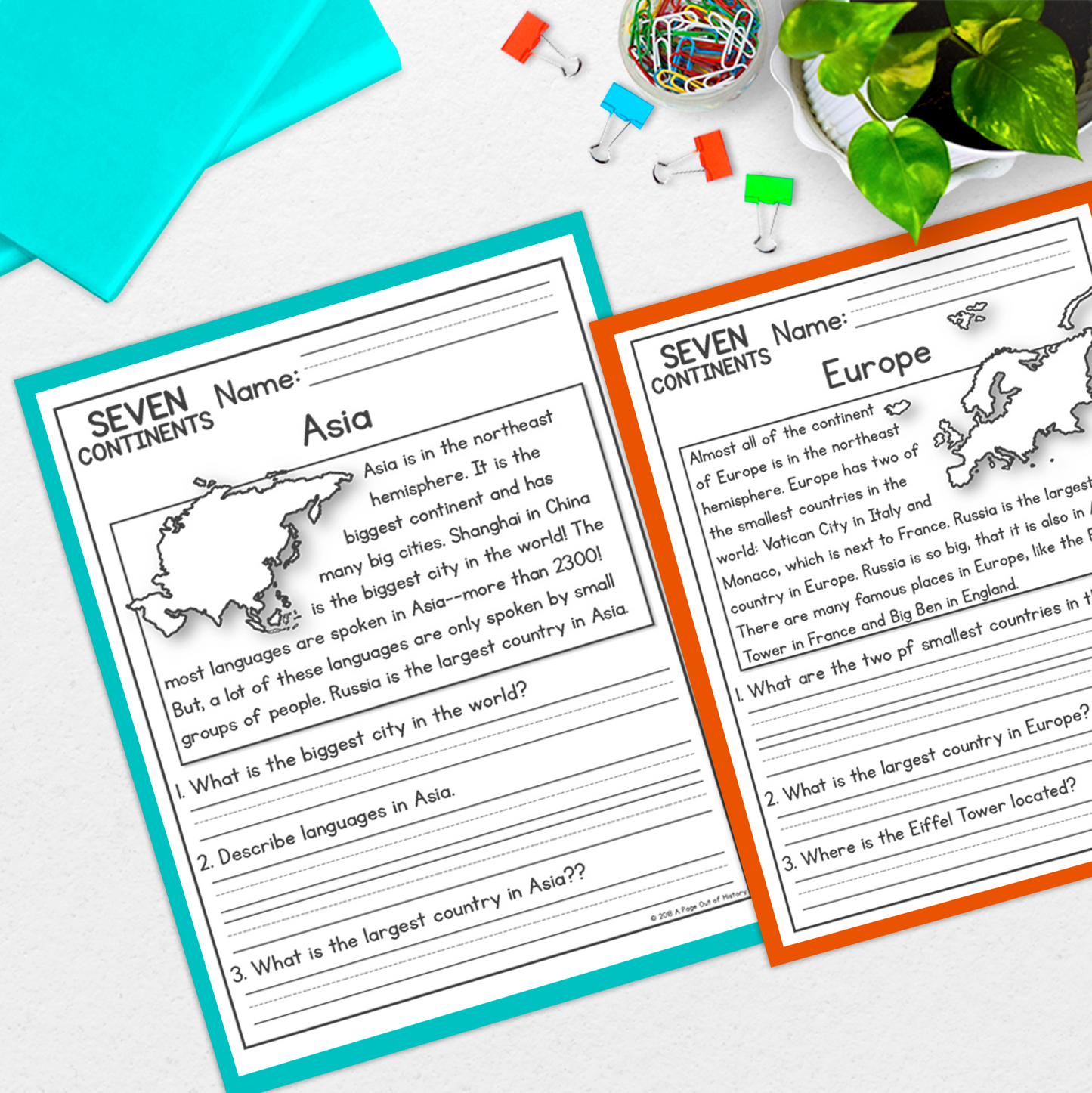 7 Continents Reading Comprehension Passages + Questions