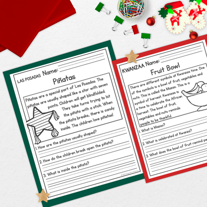 80+ December Holidays Reading Comprehension Passages + Questions