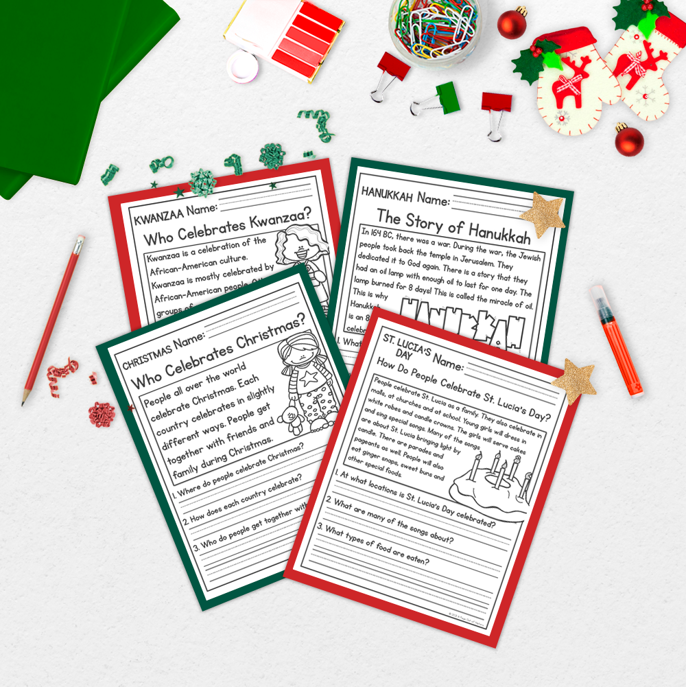 80+ December Holidays Reading Comprehension Passages + Questions