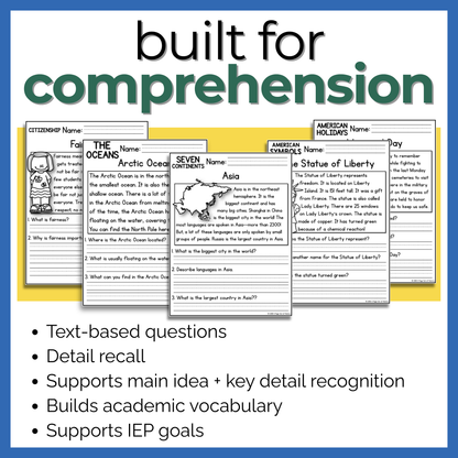 1st grade Reading Comprehension Passages + Questions
