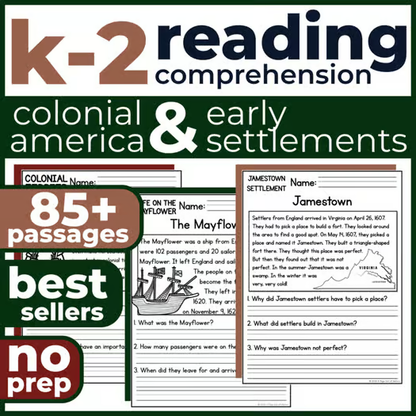 85+ Colonial America Reading Comprehension Passages + Questions