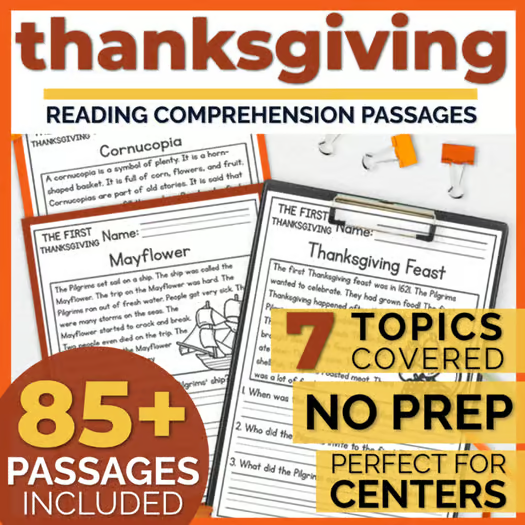 85+ Thanksgiving, Native & 13 Colonies Reading Comprehension Passages + Questions