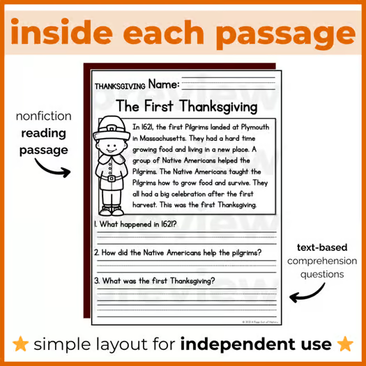 85+ Thanksgiving, Native & 13 Colonies Reading Comprehension Passages + Questions