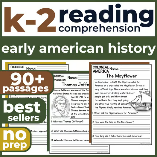 90+ Early American History Reading Comprehension Passages + Questions