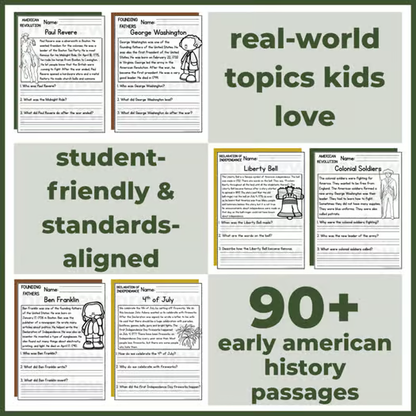 90+ Early American History Reading Comprehension Passages + Questions