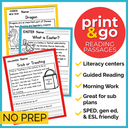 Holidays K-2 Reading Comprehension Passages
