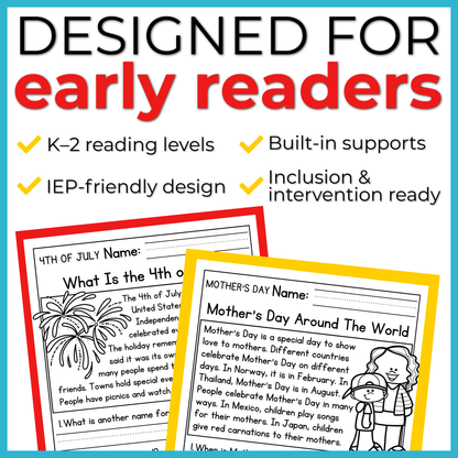 Holidays K-2 Reading Comprehension Passages