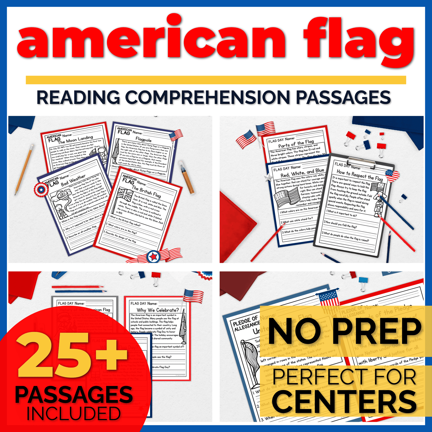 American Flag Reading Comprehension Passages+Questions