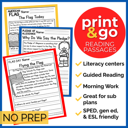 American Flag Reading Comprehension Passages+Questions