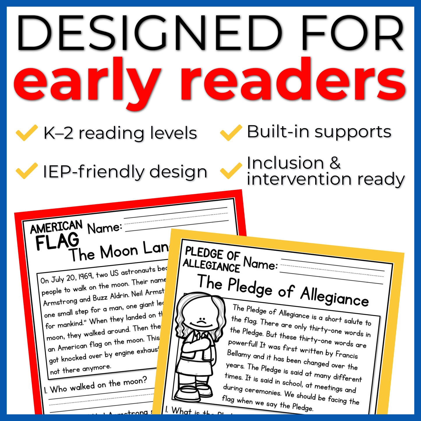 American Flag Reading Comprehension Passages+Questions