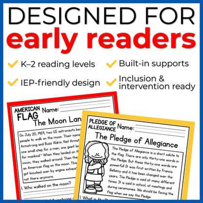 American Flag Reading Comprehension Passages+Questions