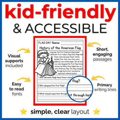 American Flag Reading Comprehension Passages+Questions