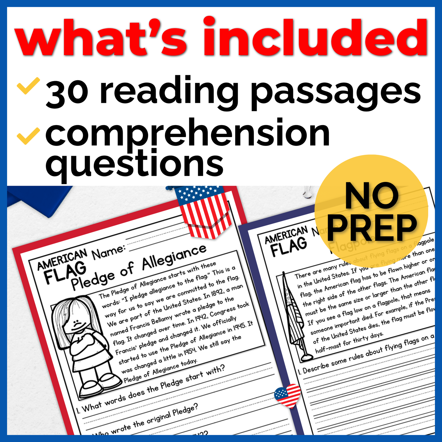 American Flag Reading Comprehension Passages+Questions