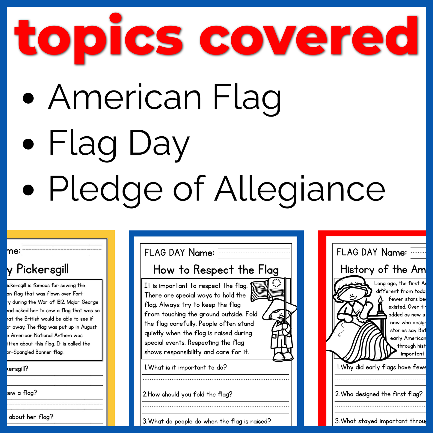 American Flag Reading Comprehension Passages+Questions