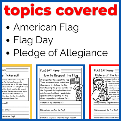 American Flag Reading Comprehension Passages+Questions
