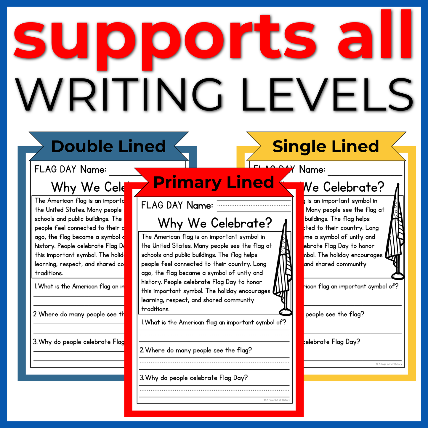 American Flag Reading Comprehension Passages+Questions