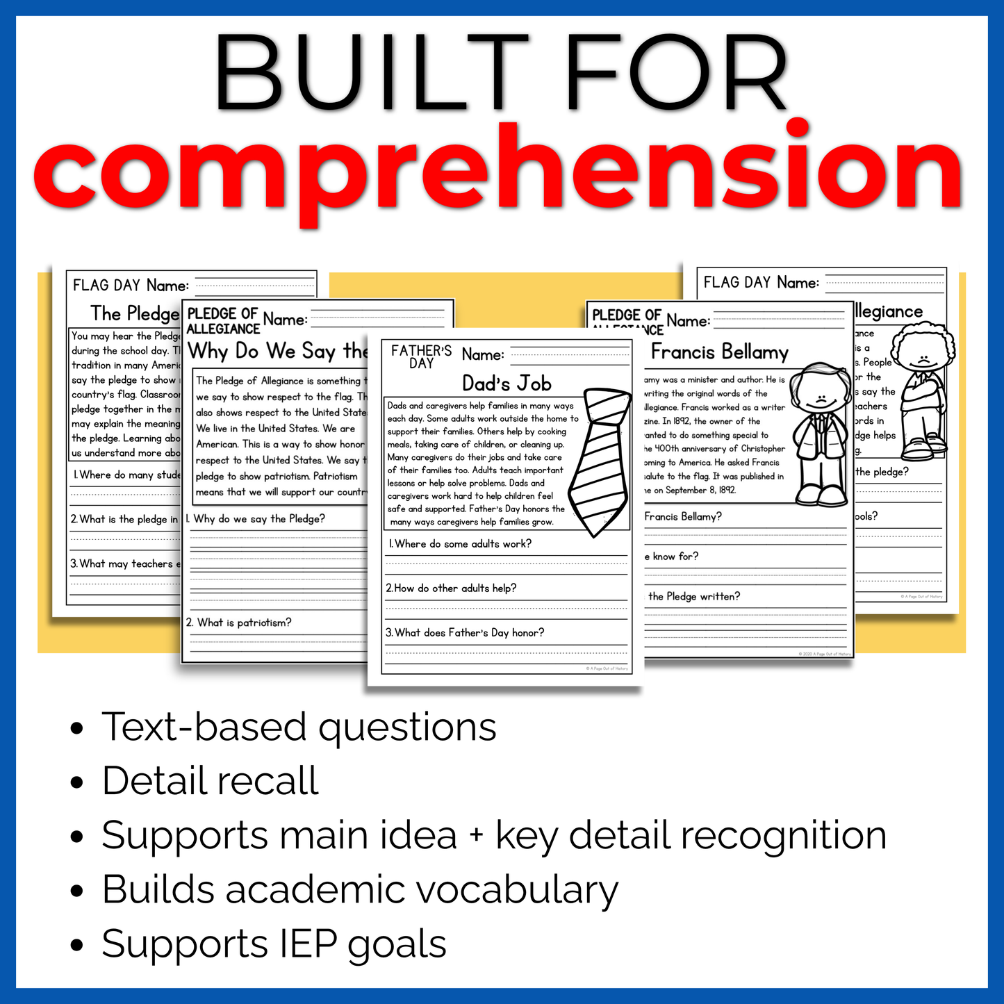 American Flag Reading Comprehension Passages+Questions