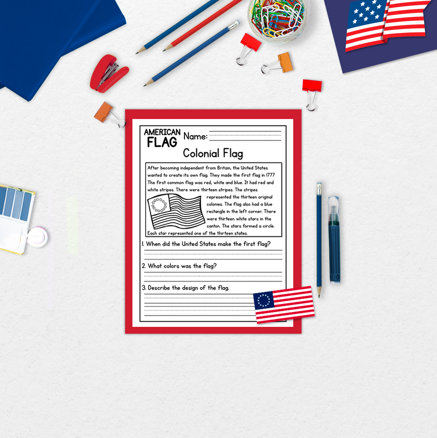 American Flag Reading Comprehension Passages + Questions