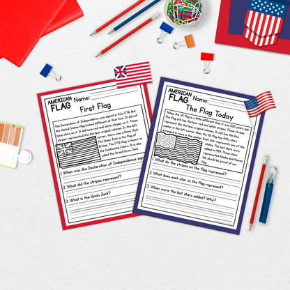 American Flag Reading Comprehension Passages + Questions