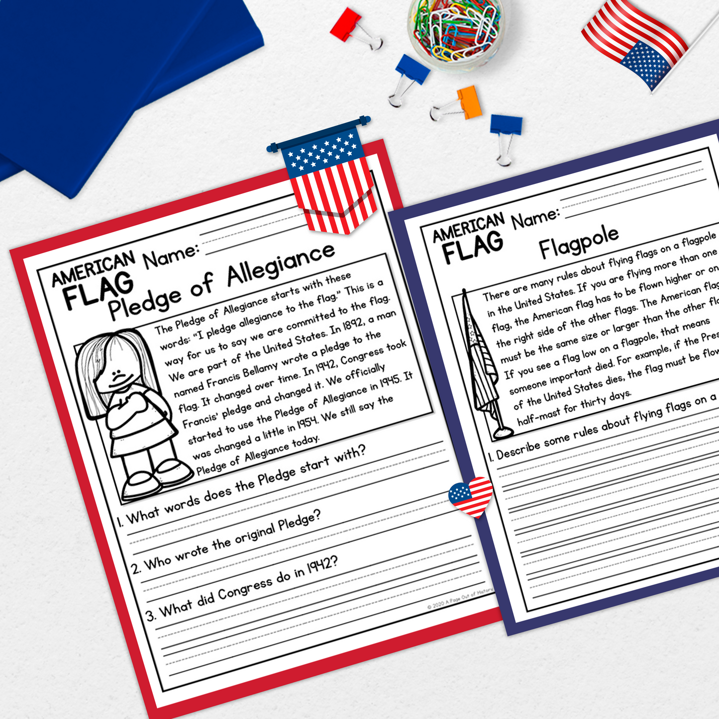 American Flag Reading Comprehension Passages + Questions
