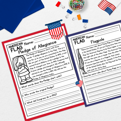 American Flag Reading Comprehension Passages + Questions