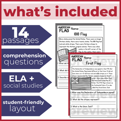 American Flag Reading Comprehension Passages + Questions